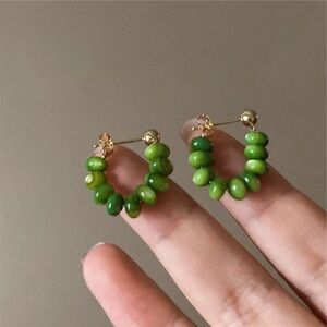 4/$15 Cute Jade Beaded Hoop Earrings